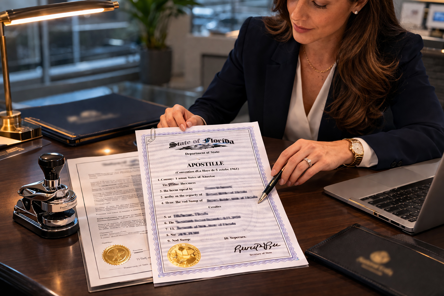 Documents handed off for apostille processing — servicio de apostilla en Palm Beach